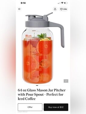 Mason Jar Pitcher 64oz